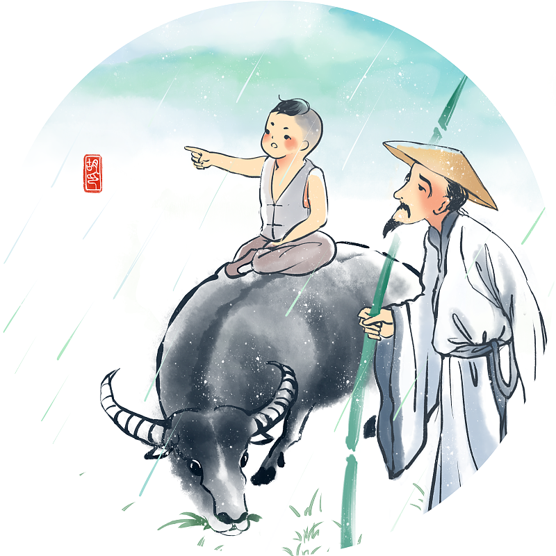 水墨水彩随笔牧童遥指杏花村