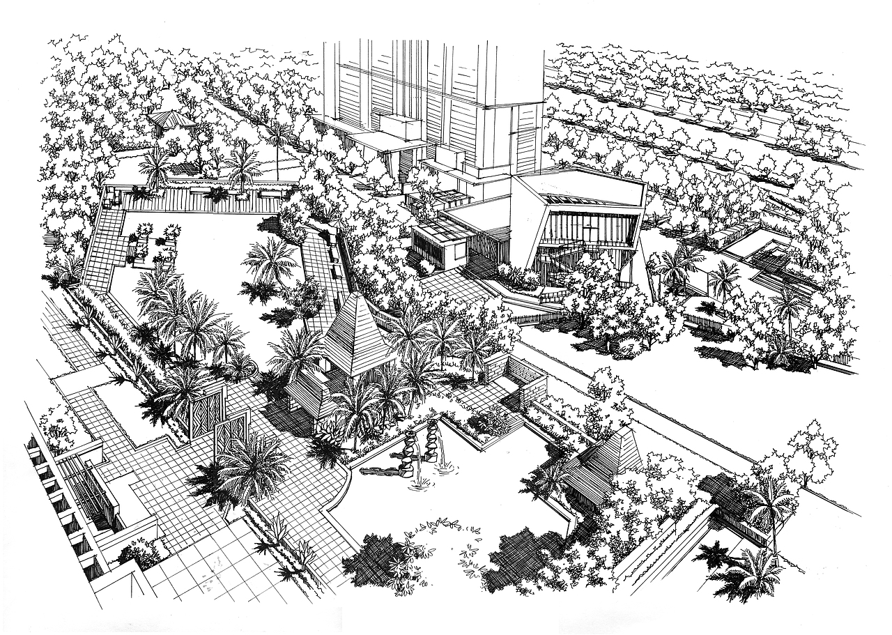 景观手绘鸟瞰图