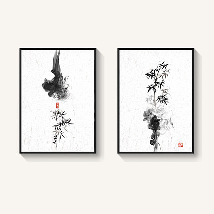 水墨竹子图 新中式禅意作品