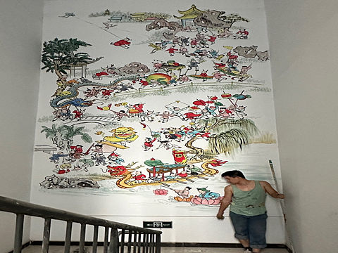 手绘墙绘五子图国画
