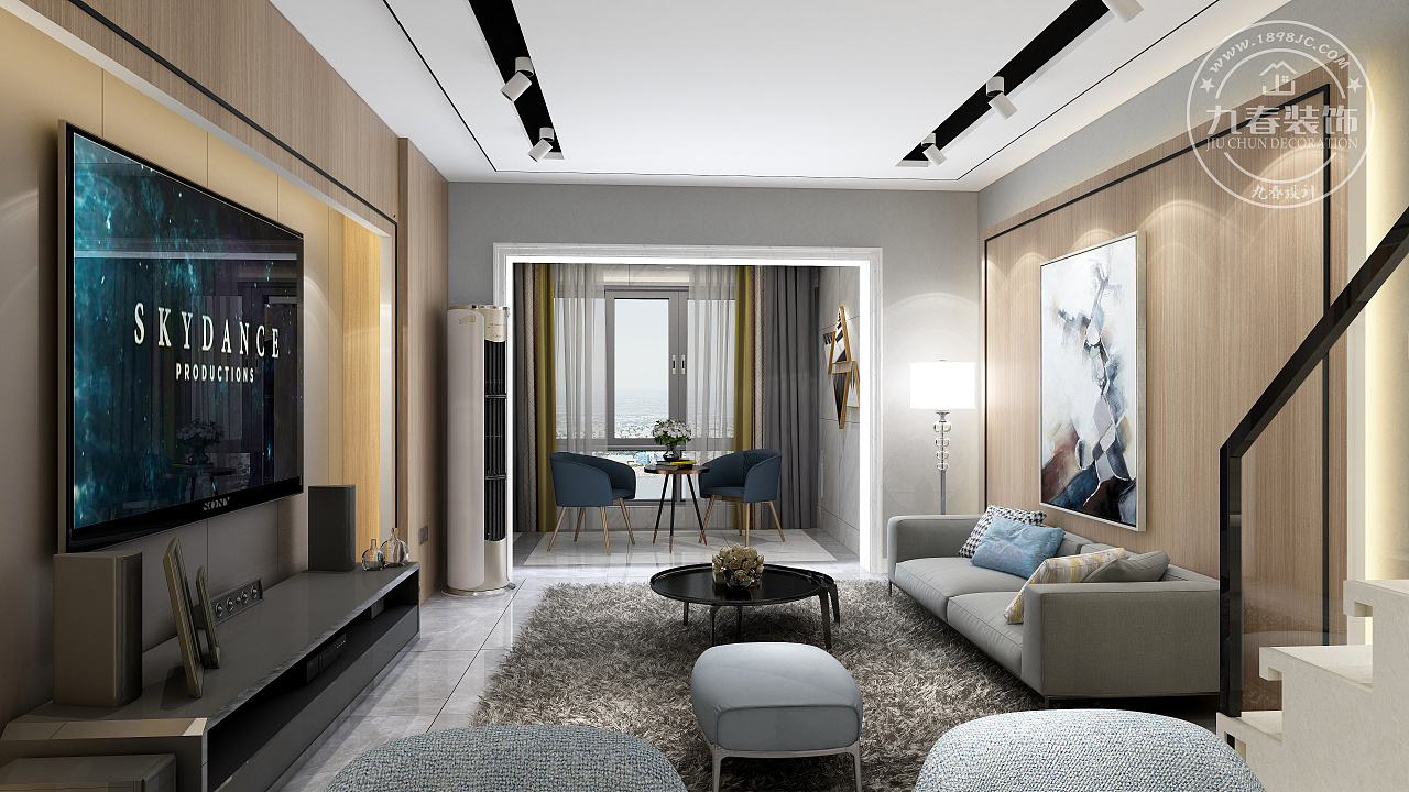 中央广场挑高公寓设计效果图|空间|家装设计|九春装饰 - 原创作品