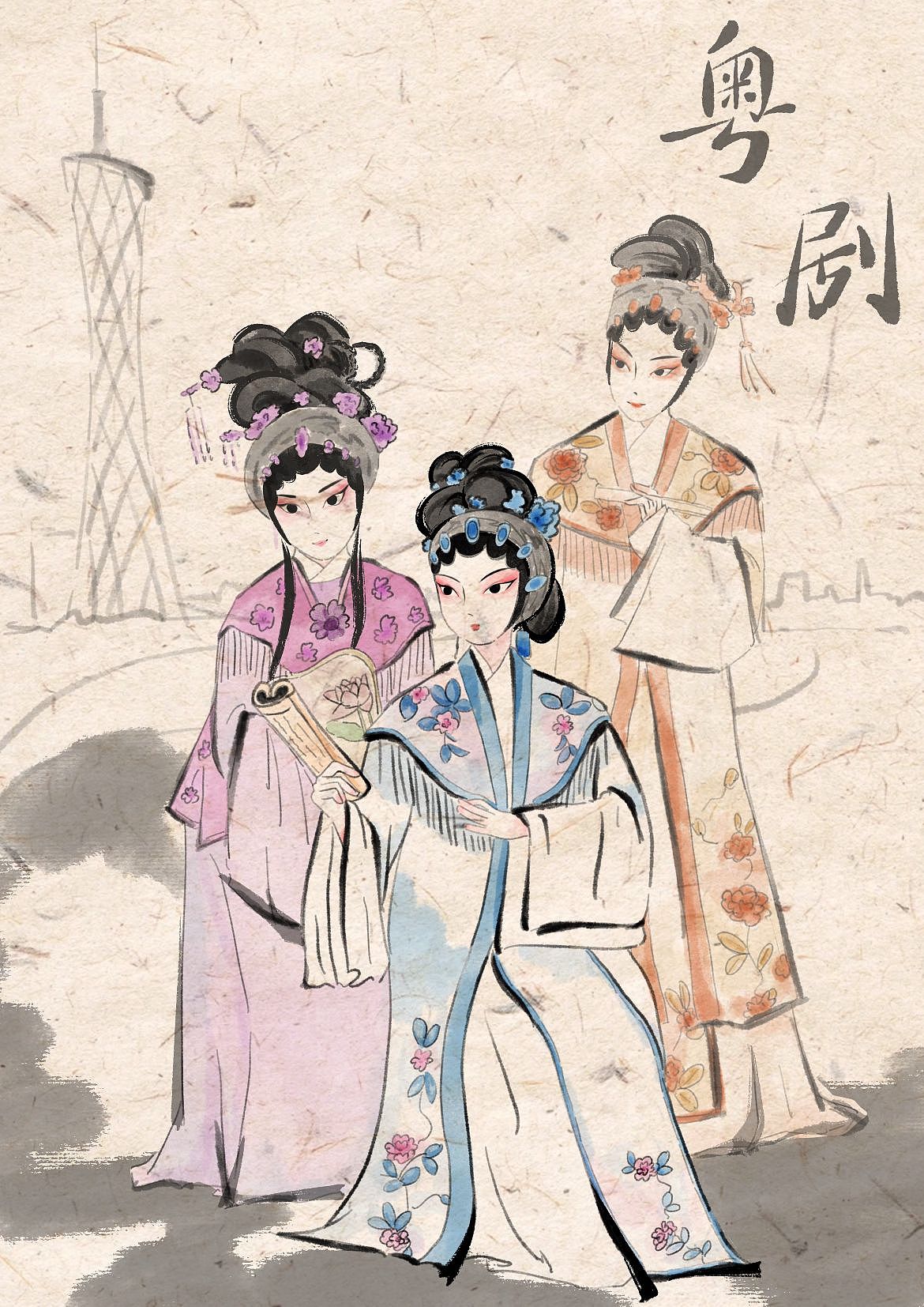 非遗粤剧插画（图ZMzQzMjc3Njgw） - 创作习作 - 站酷设计师盐盐呢原创素材 - 站酷ZCOOL