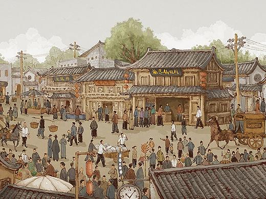 海荣锅贴连锁店民国墙画