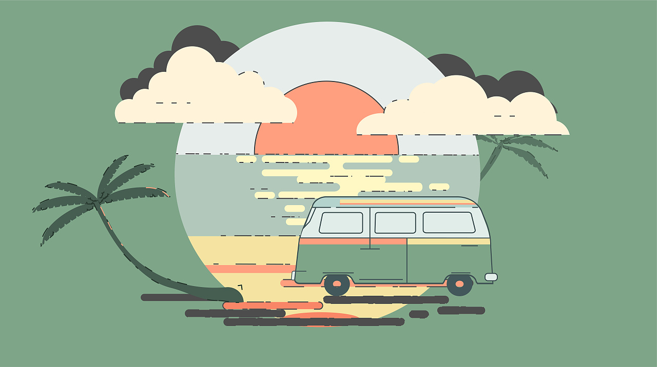 ai 临摹 扁平画夏日海滩|插画|创作习作|罗万岁 - 临摹作品 - 站酷