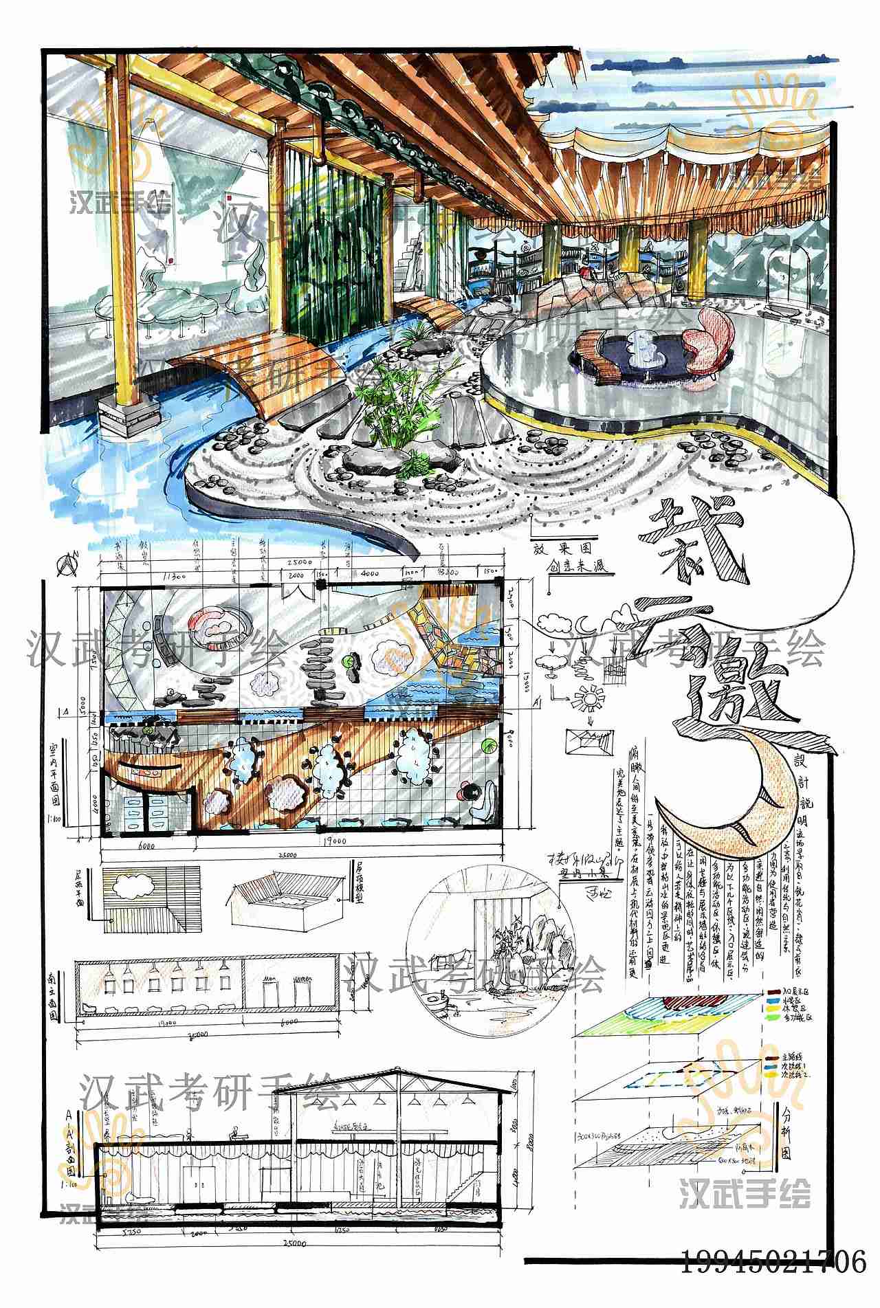 优秀室内展示书吧餐厅艺术空间设计考研手绘快题模版（图ZMjMzMDQxODg4） - 家装设计 - 站酷设计师汉武手绘原创素材 - 站酷ZCOOL