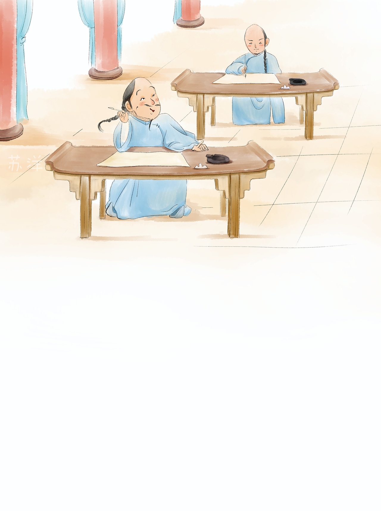 水彩儿童插画中国画风