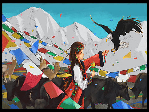 风吹动经幡一次
