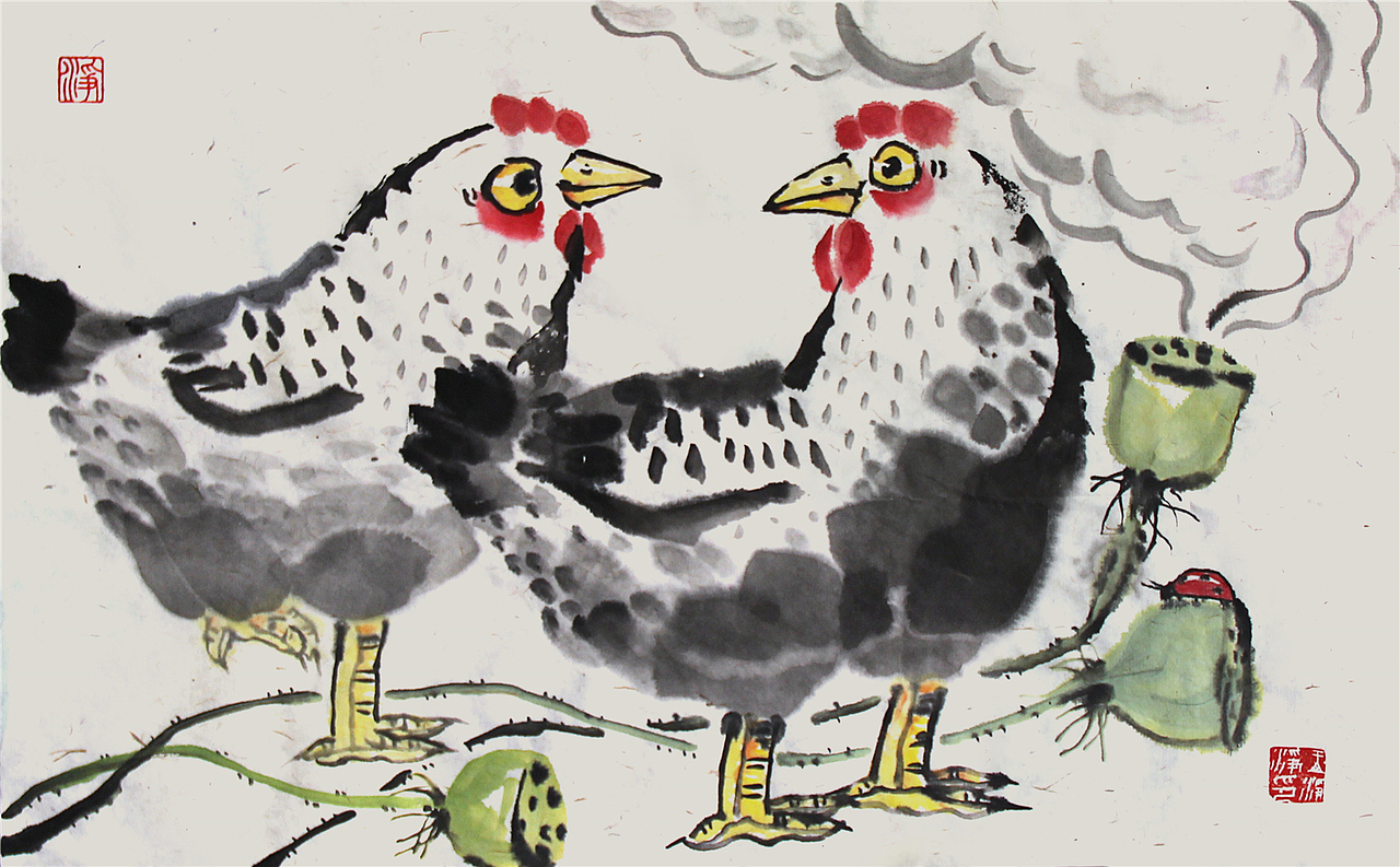 画儿晴天·王净净水墨插画鸡系列画（图ZODkxMTUzNDg=） - 艺术插画 - 站酷设计师画儿晴天原创素材 - 站酷ZCOOL