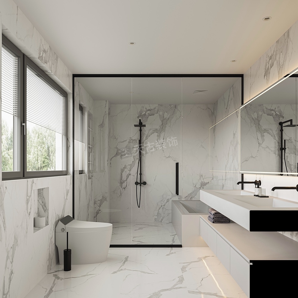 照母山别墅装修案例,现代极简风格设计意境效果图