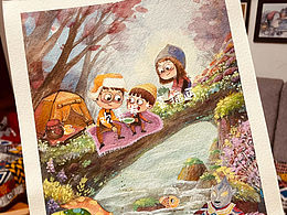 正经约稿手绘水彩【幸福一家仙境奇遇】