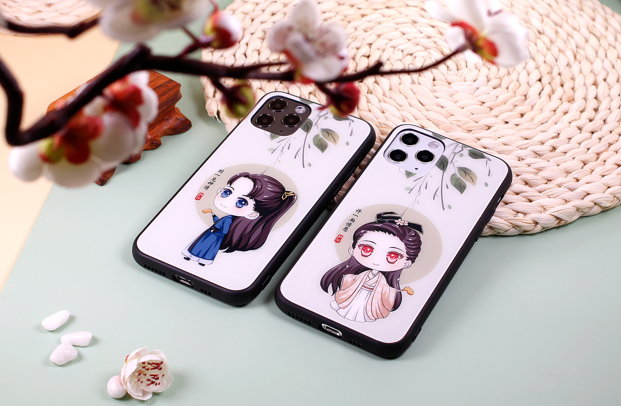q版古风情侣手机壳场景实拍视频