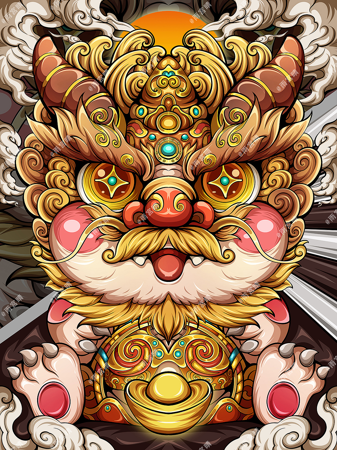 雨宫晴 | 舞狮貔貅插画系列（一）