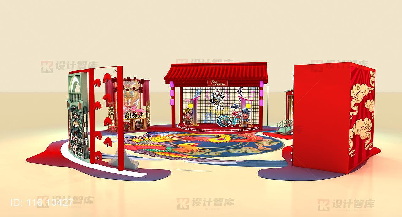 中国风脸谱元素国潮来袭快闪店美陈设计|三维|其他三维|设计智库_原创