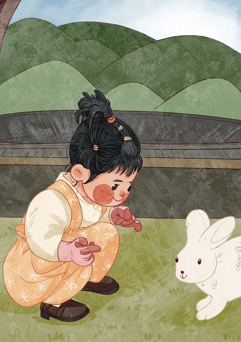 在土楼｜小兔子（图ZMzY2MzM5MTQw） - 儿童插画 - 站酷设计师蟹黄棒原创素材 - 站酷ZCOOL
