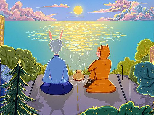 原创治愈童话插画场景图