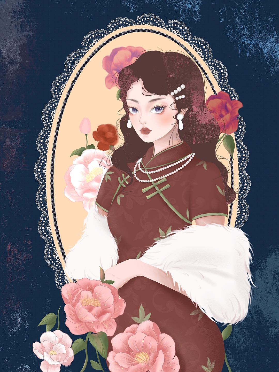 旗袍民国风插画