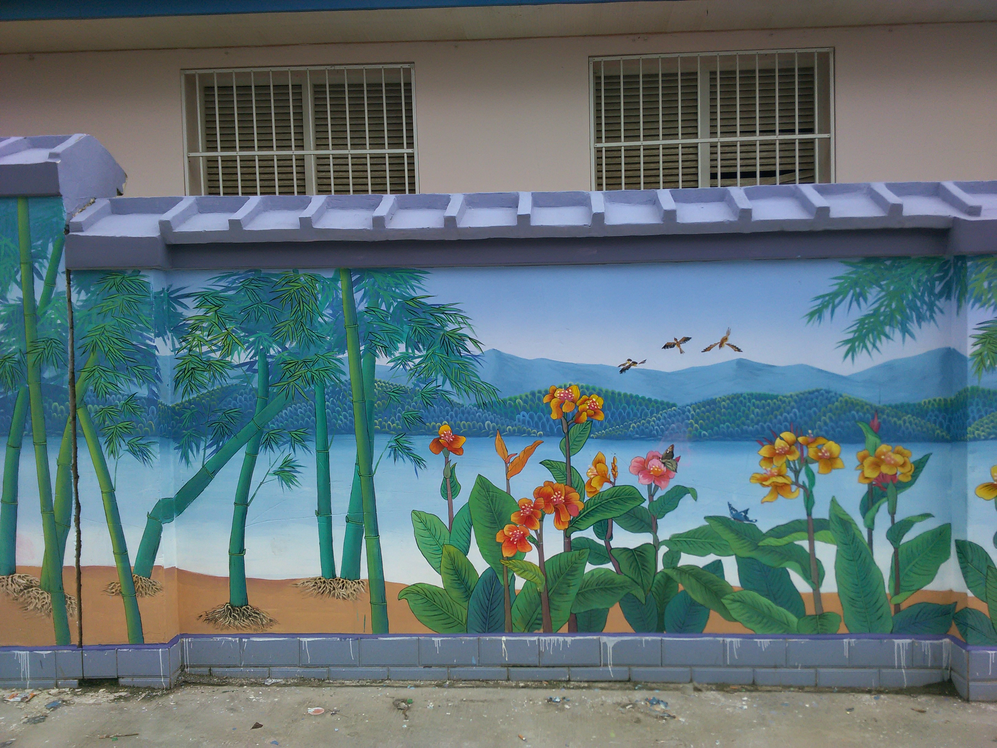 云南傣族文化墙体彩绘德宏西双版纳傣族墙绘壁画墙画