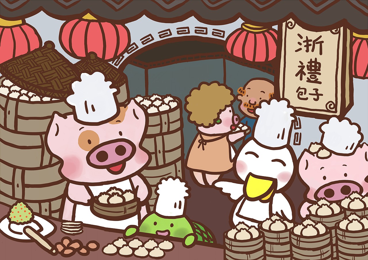 包子铺壁画|插画|商业插画|howie豪仔 - 原创作品 - 站酷 (zcool)