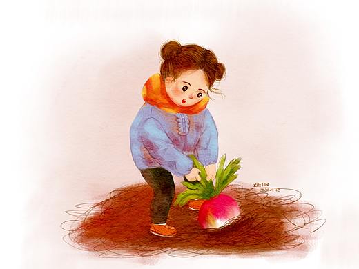 点滴生活——记录于2020年春节，拔萝卜！！！（个人主页-ZNDg3NzQ4MDQ=） - 儿童插画 - 站酷设计师CeciliaXJ原创素材 - 站酷ZCOOL