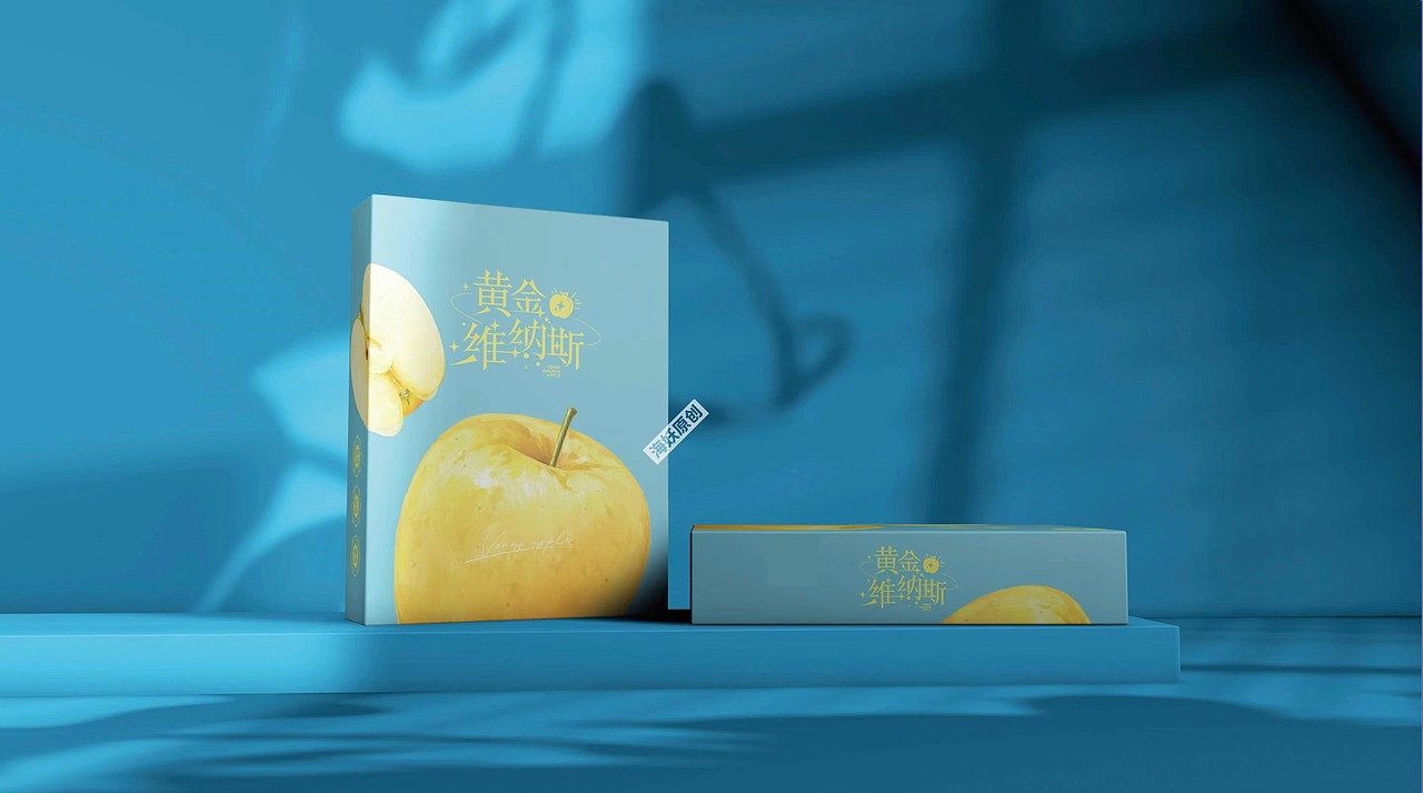 {原创}维纳斯苹果水果礼盒手绘插画包装设计