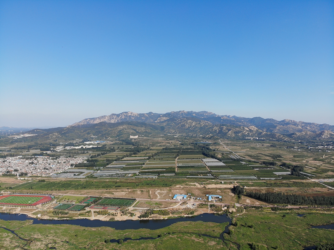 泰安大汶河湿地公园 北集坡湿地公园航拍美丽风景