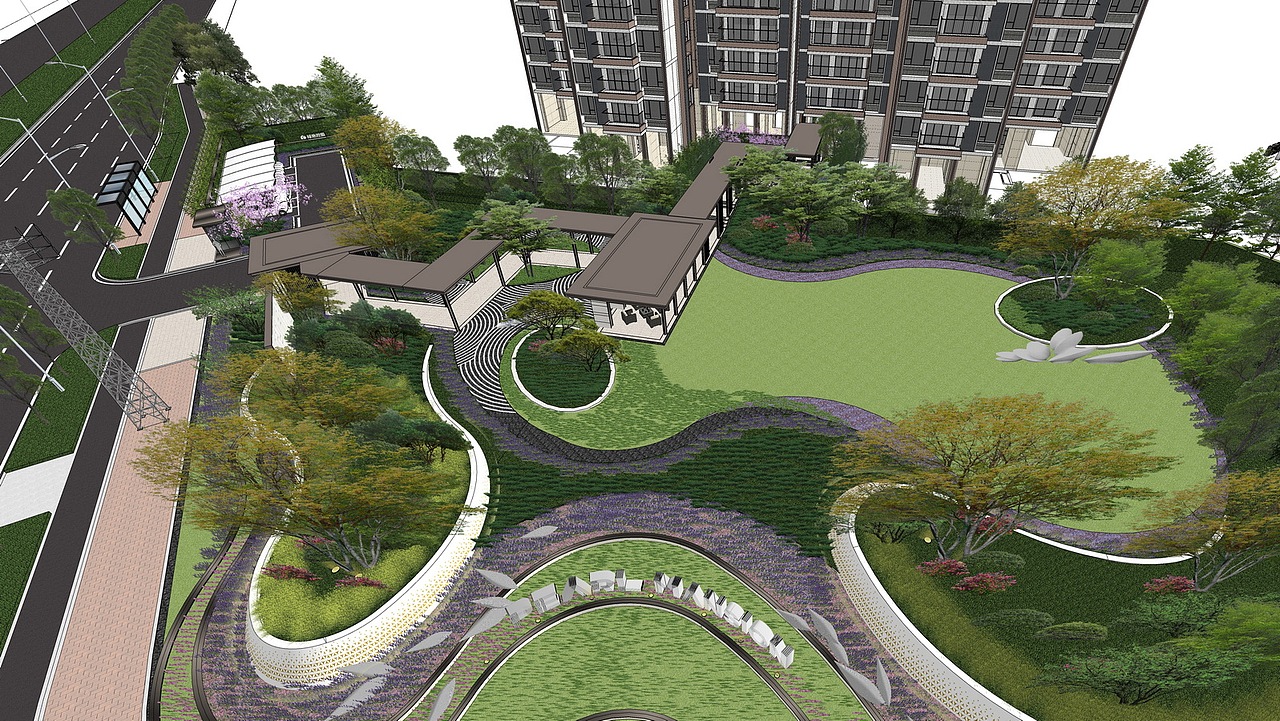 绿地新里海玥公馆大区景观SU模型下载