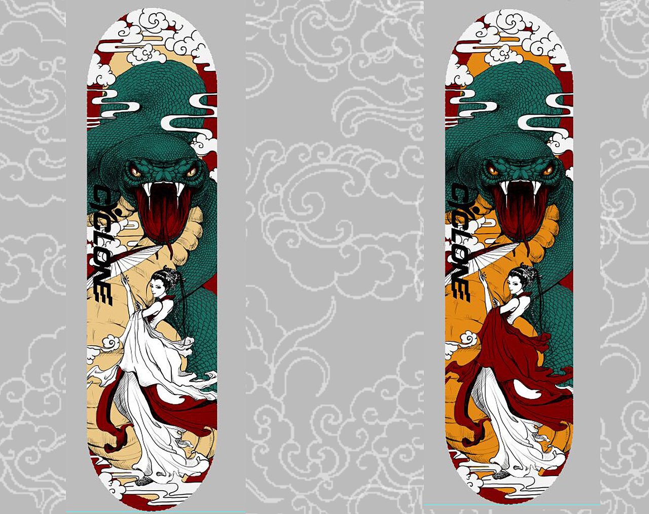 中国神话为题材的《白娘子传奇》滑板板面设计过程