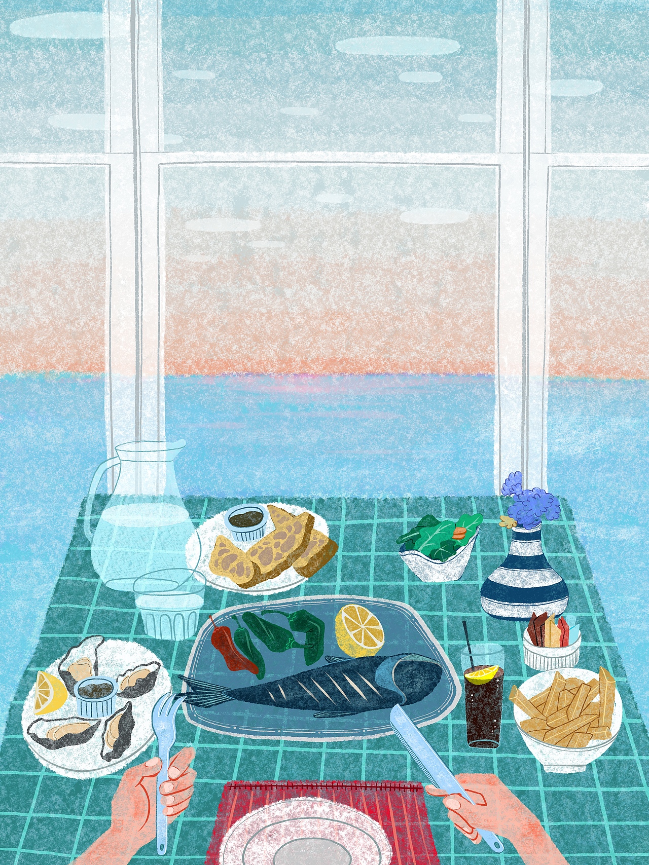 原创插画｜圣艾夫斯某个能看见海的餐厅