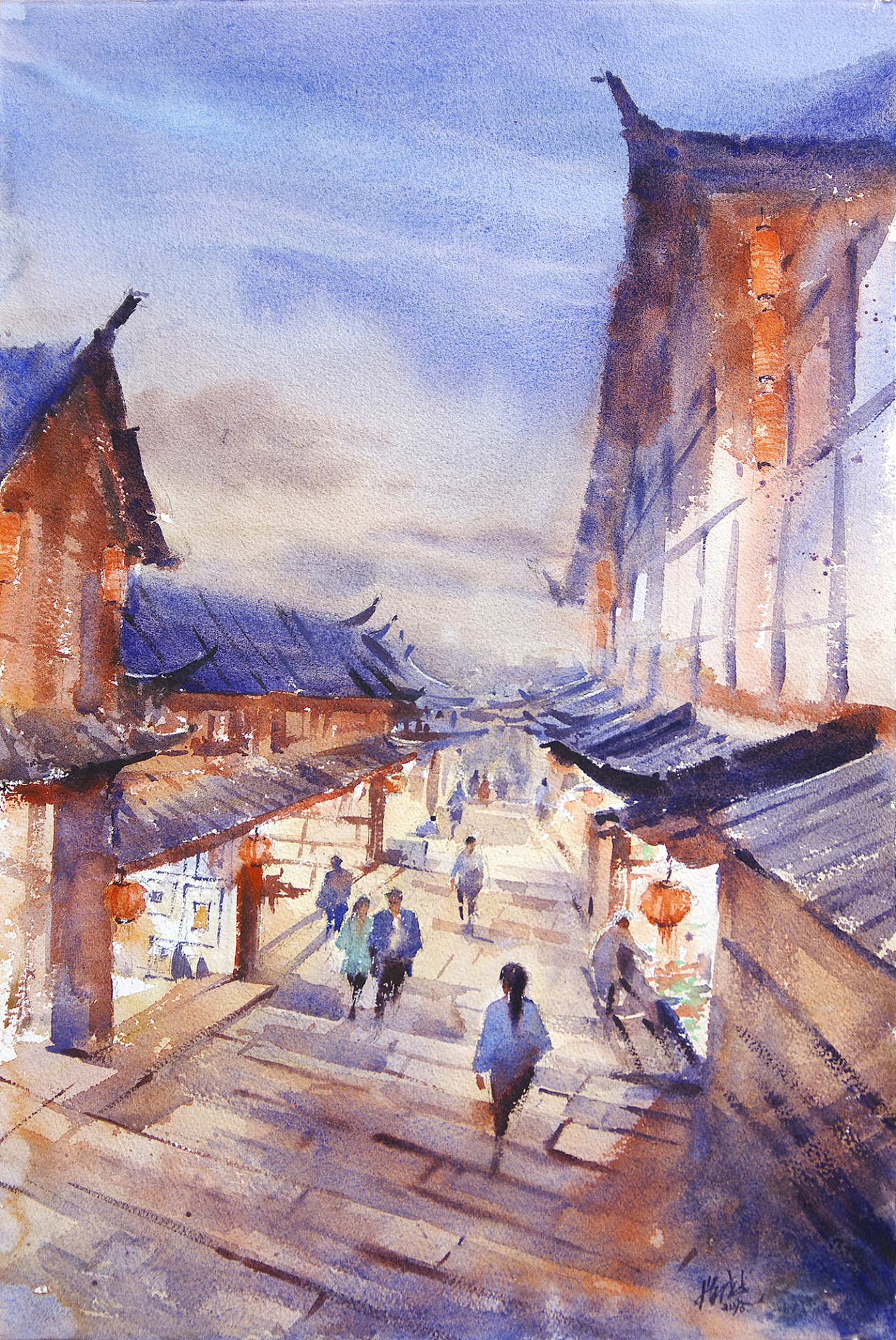丽江古城绘画作品图片