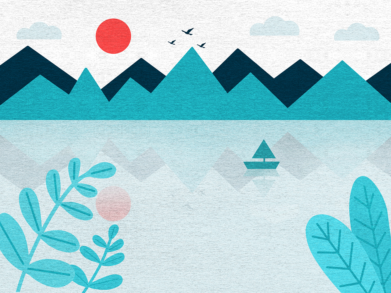 一组蓝色为主色调的自然风景插画