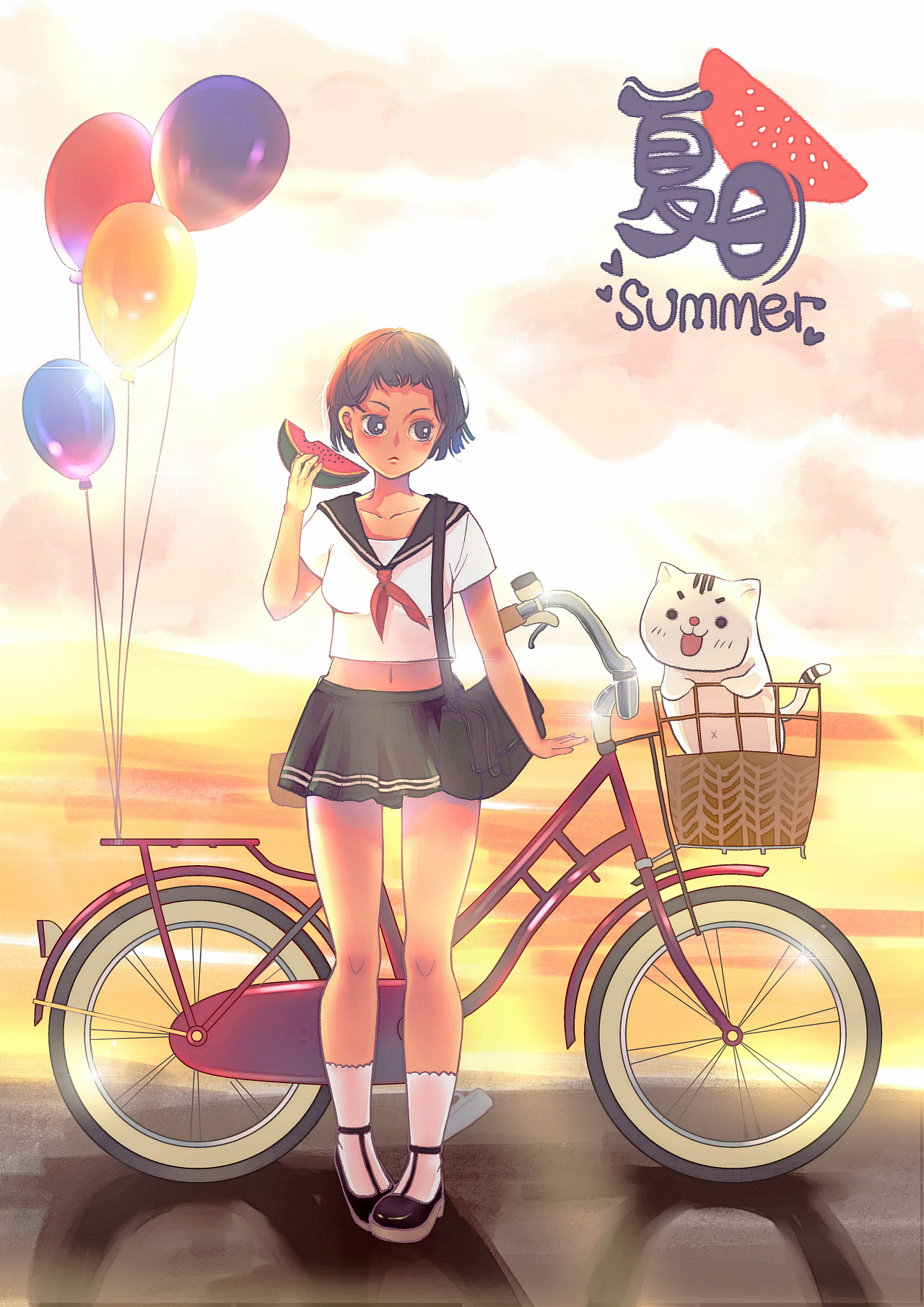 练习,夏日吃瓜少女