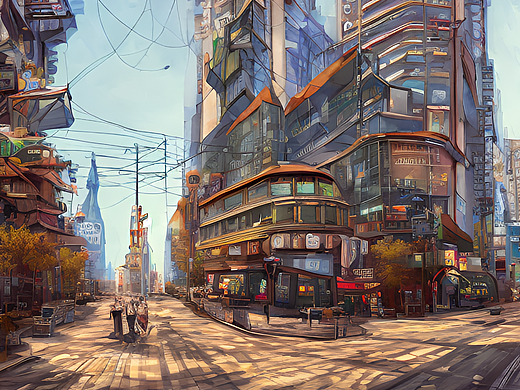 #站酷梦笔#街景，插画（个人主页-ZNjM4Njk2MDQ=） - AI作品 - 站酷设计师我是水岸原创素材 - 站酷ZCOOL