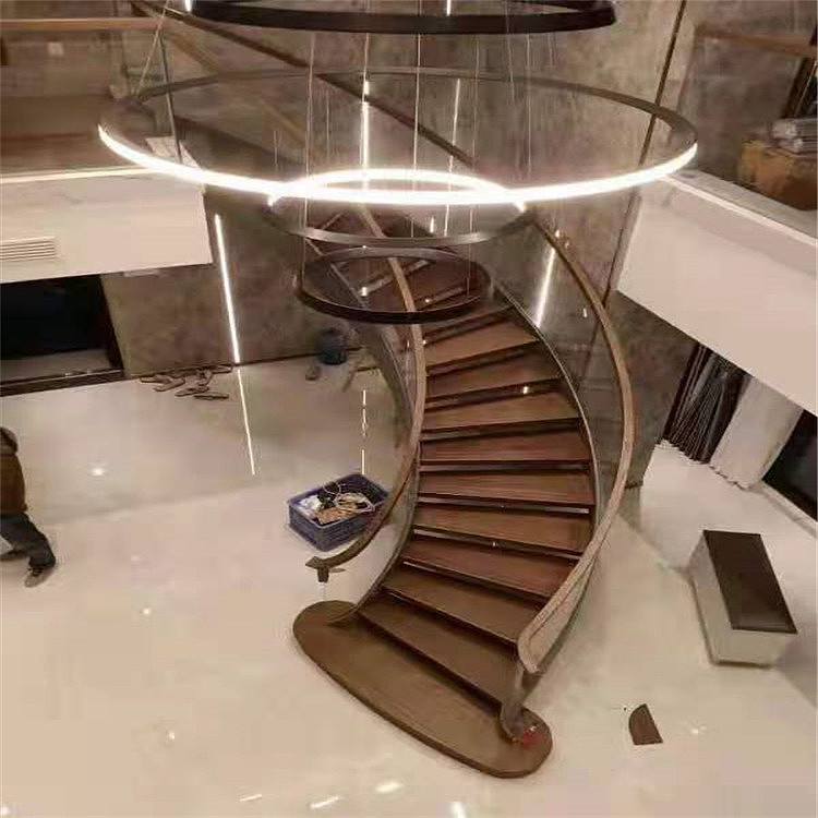 江苏别墅钢板焊接弧形楼梯玻璃护栏来图众钰厂家定制