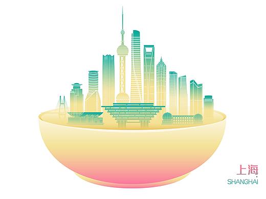 上海天际线矢量插画