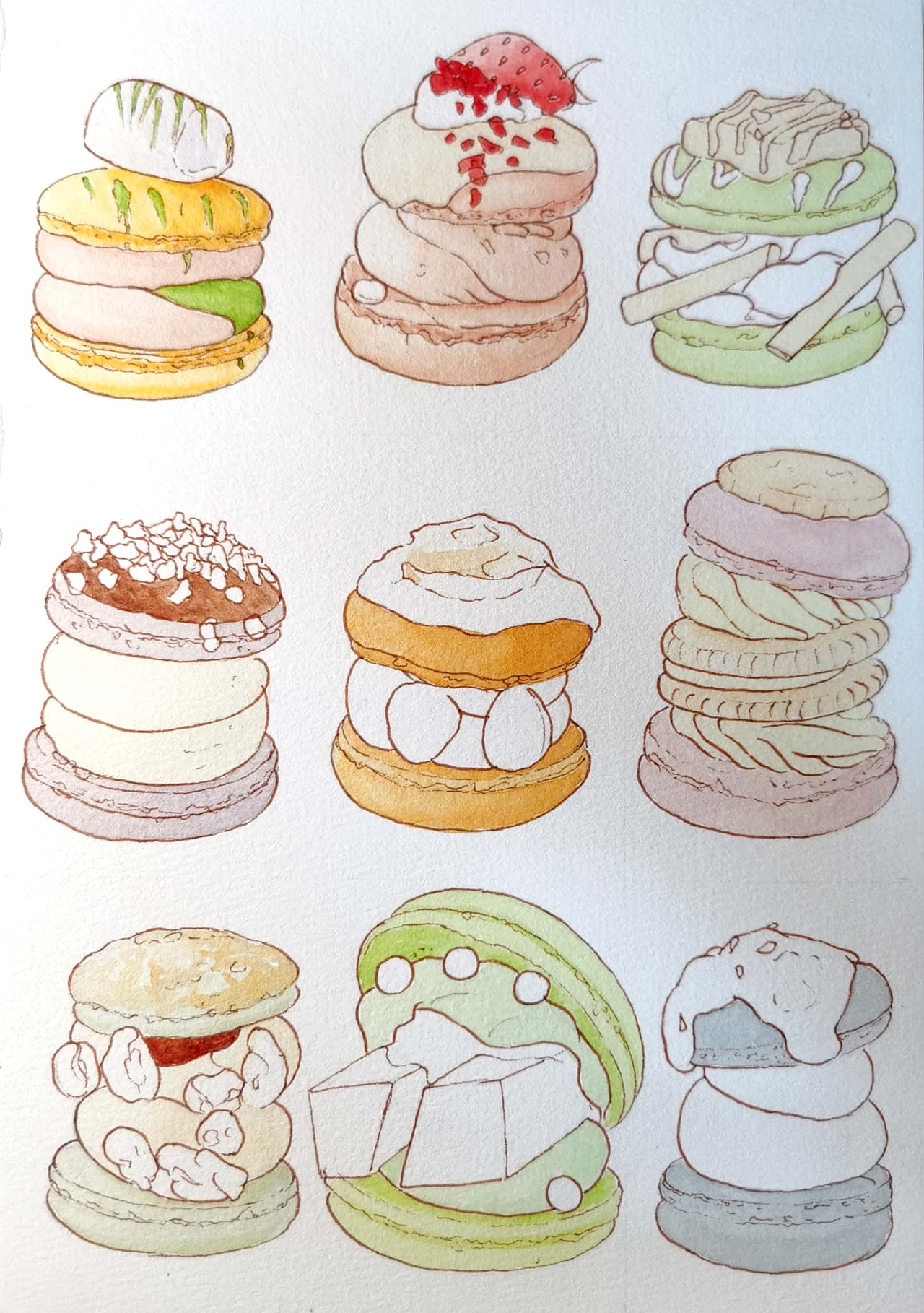 马卡龙水彩插画