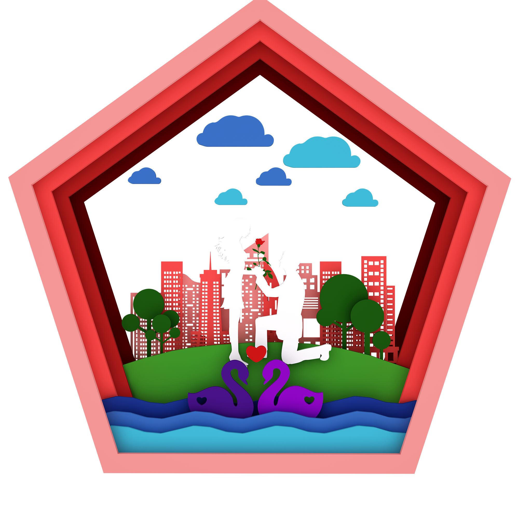 七夕情人节剪纸风格作品