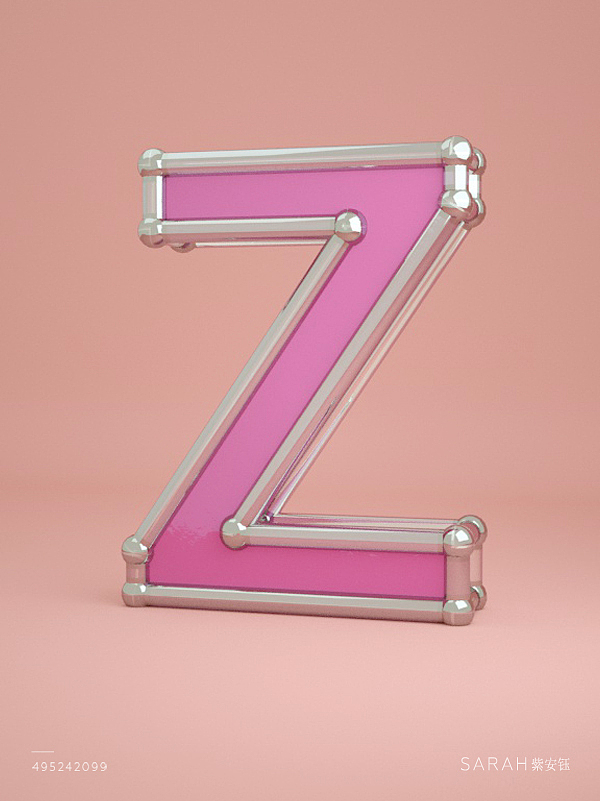 26字母 c4d设计 3d字体设计 金属字 英文字母 紫安钰