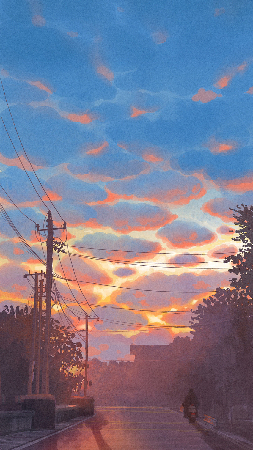 城市街景 插图 夕阳 黄昏