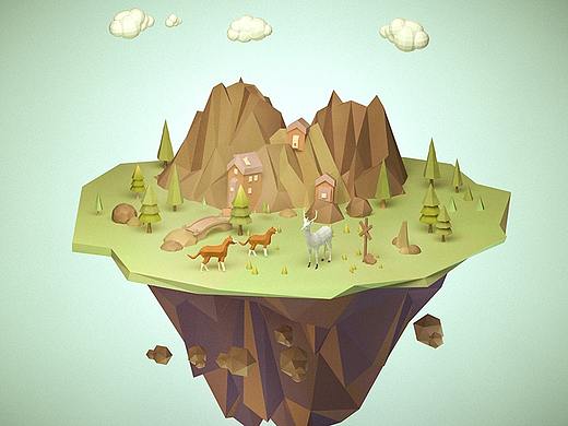 C4D Low polygon 低多边形山谷延展