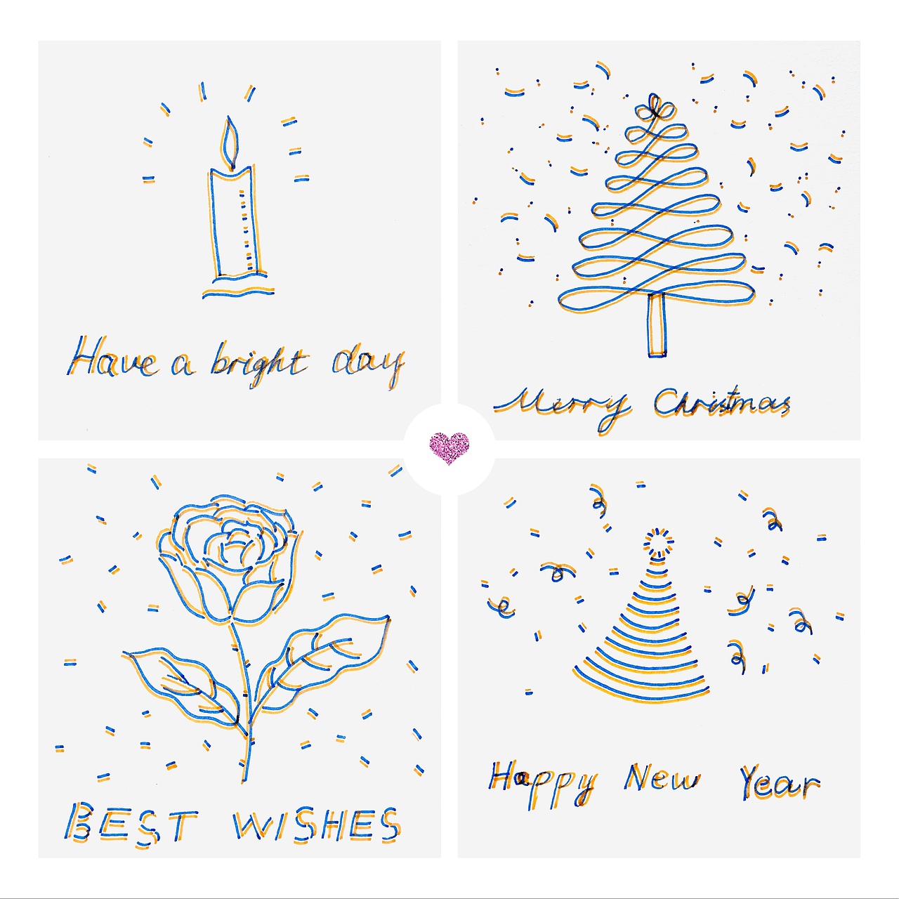 新年之际一些简约风格原创手绘小卡片