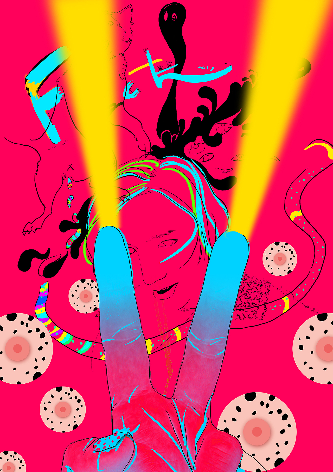 用及度夸张的视觉元素和绘画手法 将白描和平铺结合用在和sex有关系的