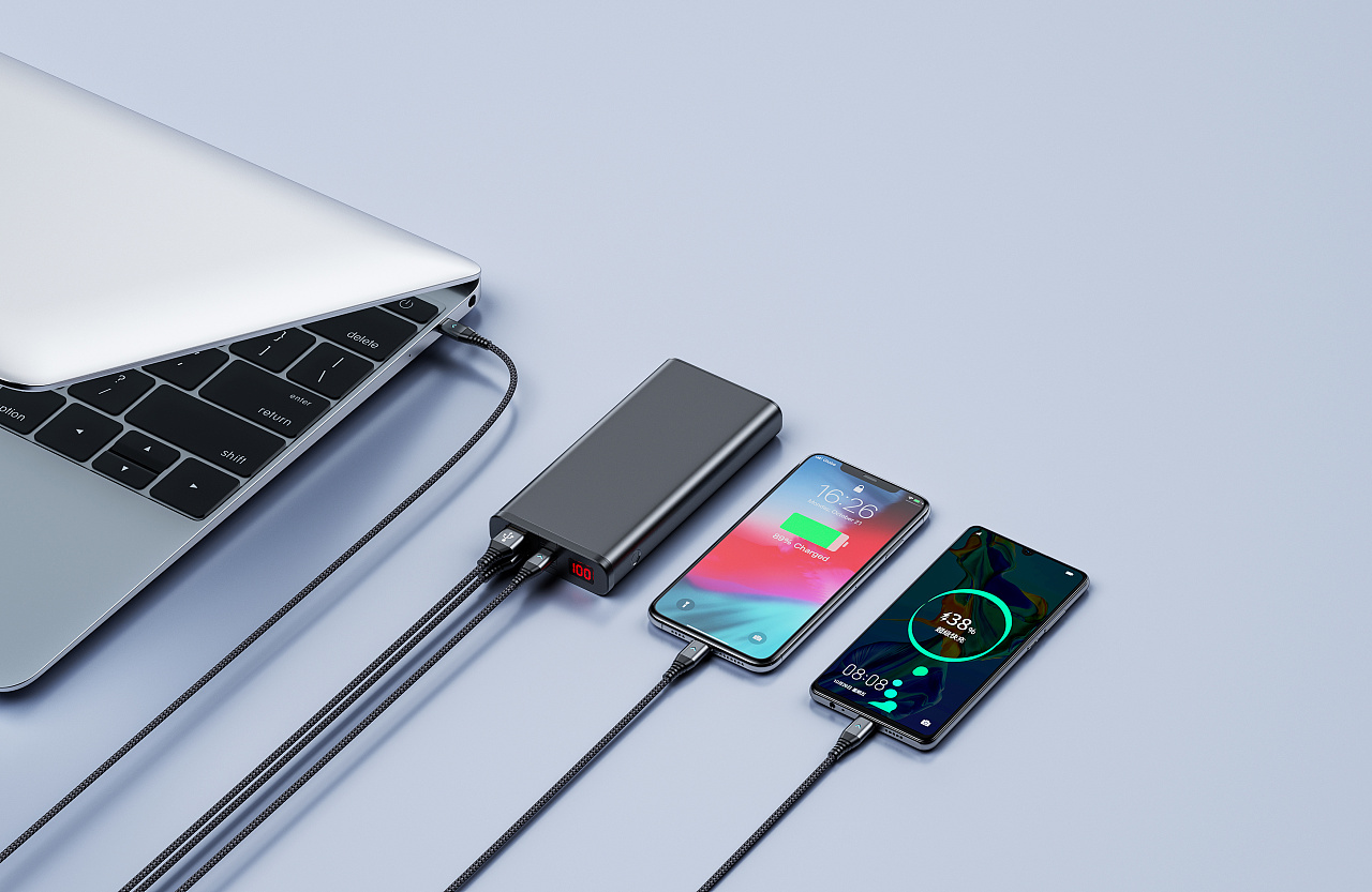 一组移动电源 数据线 产品渲染