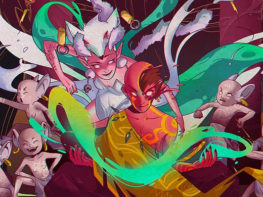 柴霖霖插画作品-半截观音戏打坐大圣