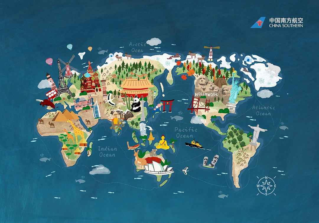 南方航空 世界地图插画