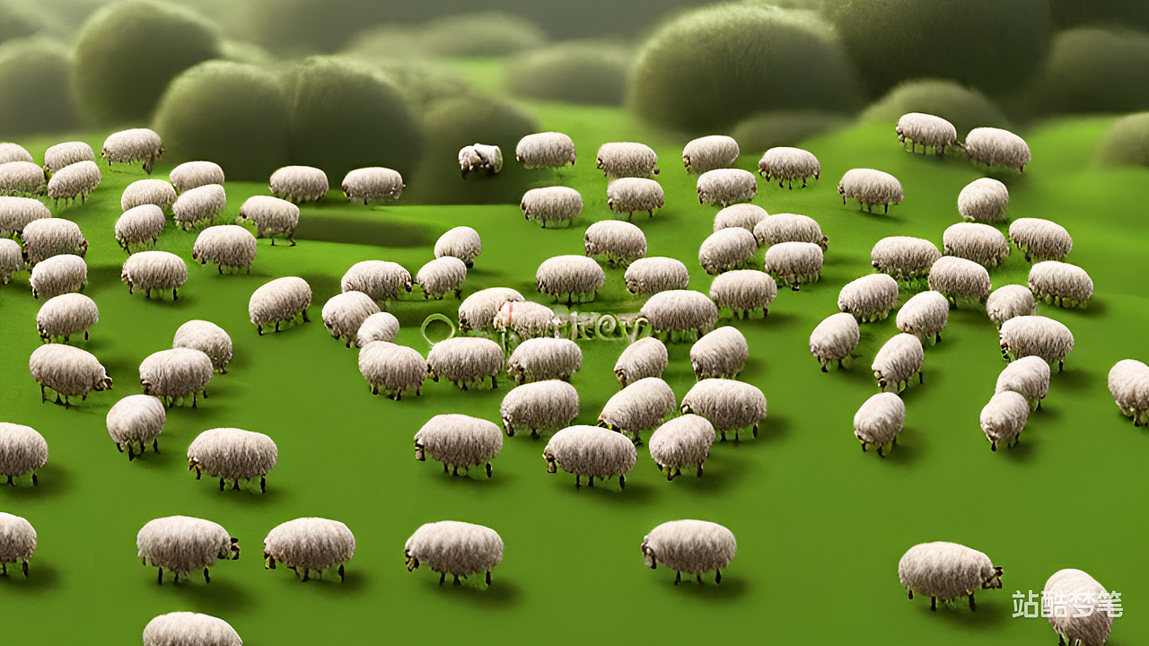 #站酷梦笔#一群羊儿在绿茵茵的草地上自由自在地奔跑，（图ZMzMzNzUyMTg0） - AI作品 - 站酷设计师Bilnap原创素材 - 站酷ZCOOL