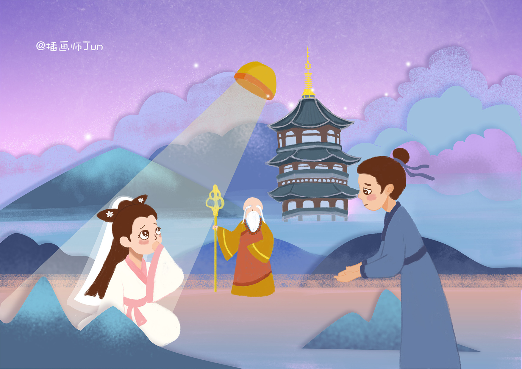 中国神话为题材的《白娘子传奇》滑板板面设计过程|插画|商业插画|24mortal - 原创作品 - 站酷 (ZCOOL)