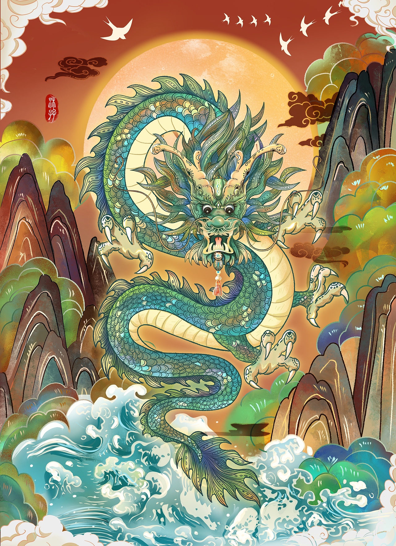 国风元素龙祥龙插画小场景