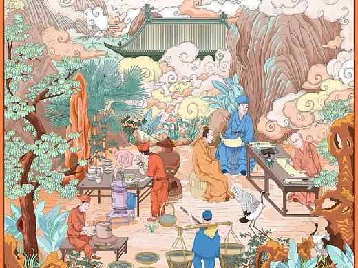 宋代主题插画设计《远山叠云晓》