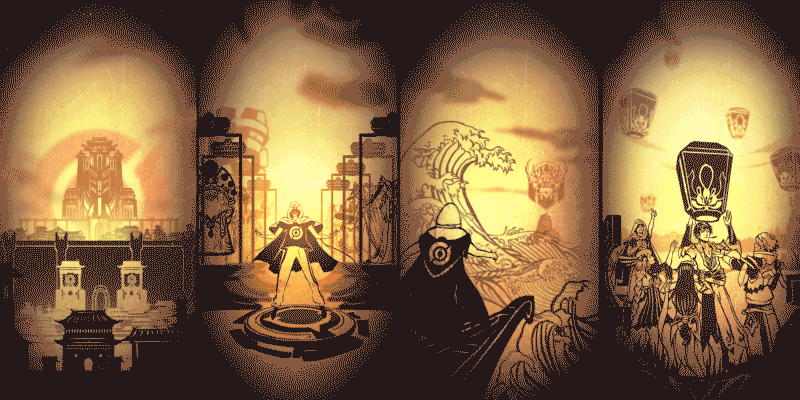 王者周年庆/2019     数据回顾类的H5 ,片头片尾是一个三维的走马灯串联起来的。比较碎琐的是，多个场景动画，要无缝衔接好停下来展示数据的部分，展示部分单独做了些局部循环元素，避免文件包过大。