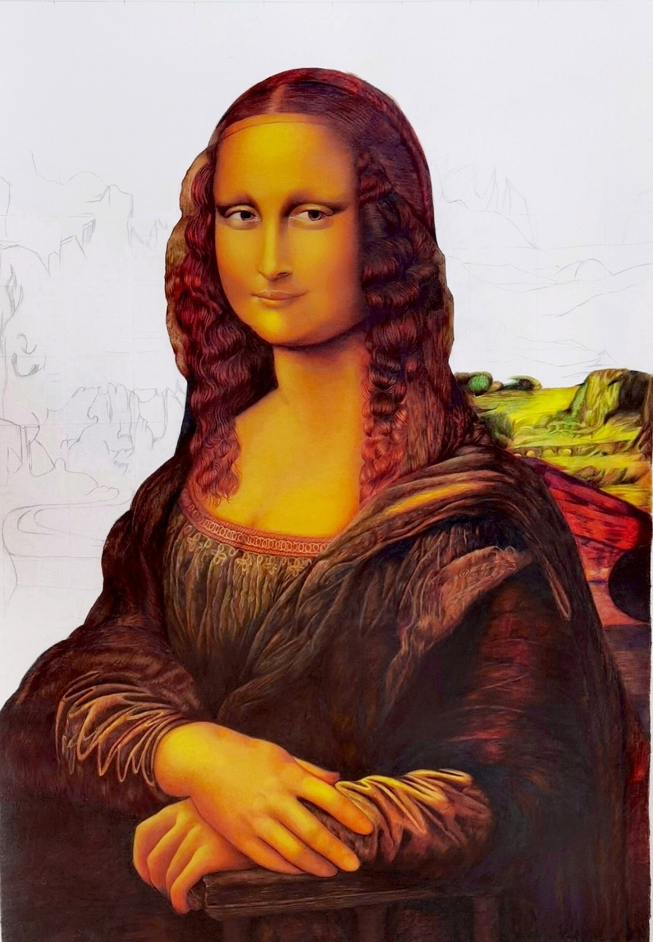 纯彩铅《蒙娜丽莎的微笑》